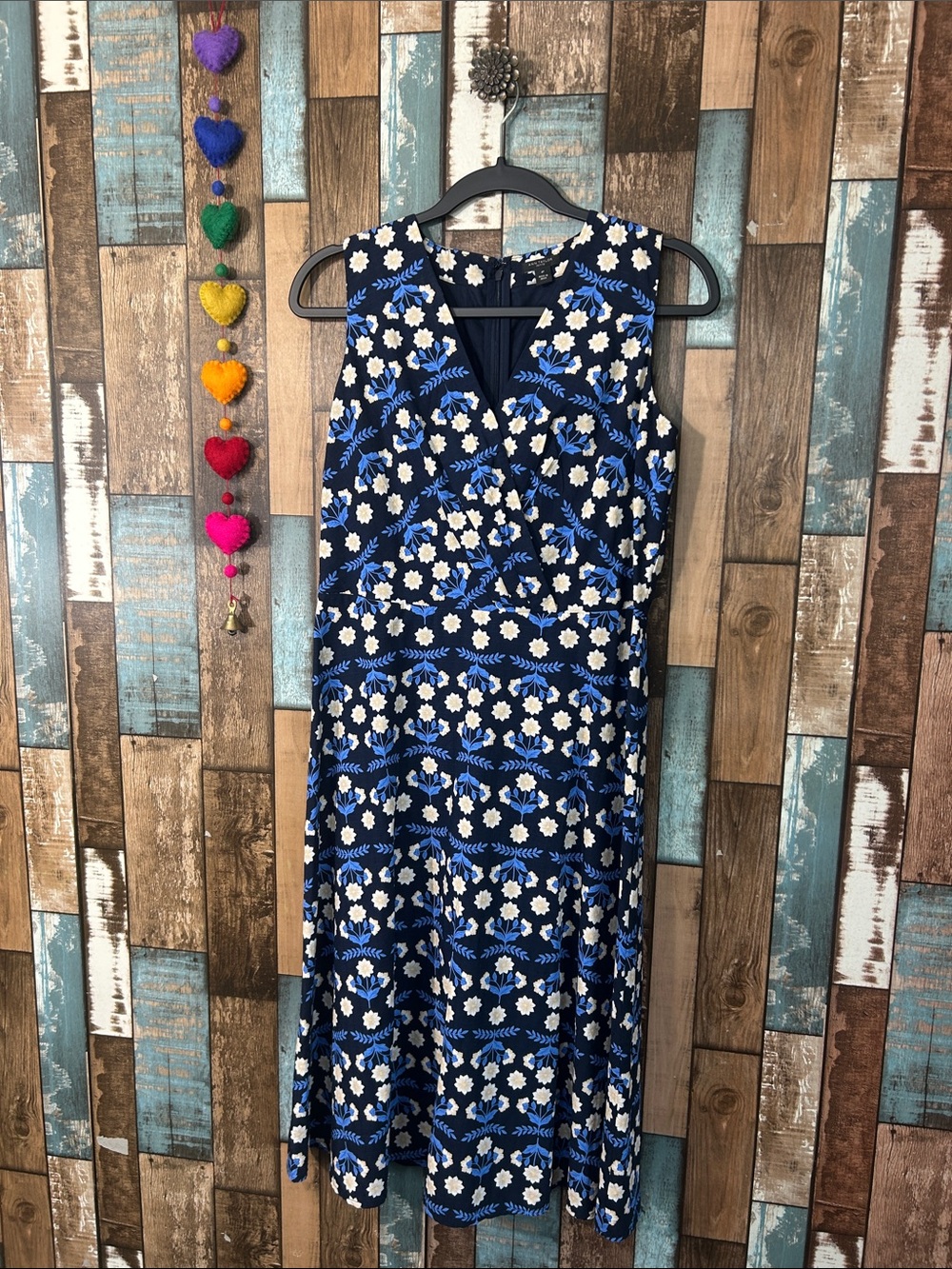 Ann Taylor Navy Blue Floral Sleeveless Midi Dress